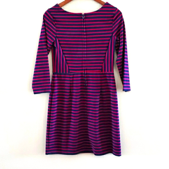 XHILIRATION Navy & Pink Striped Dress 3/4 Sleeve Fitted A Line M Medium - Picture 2 of 4